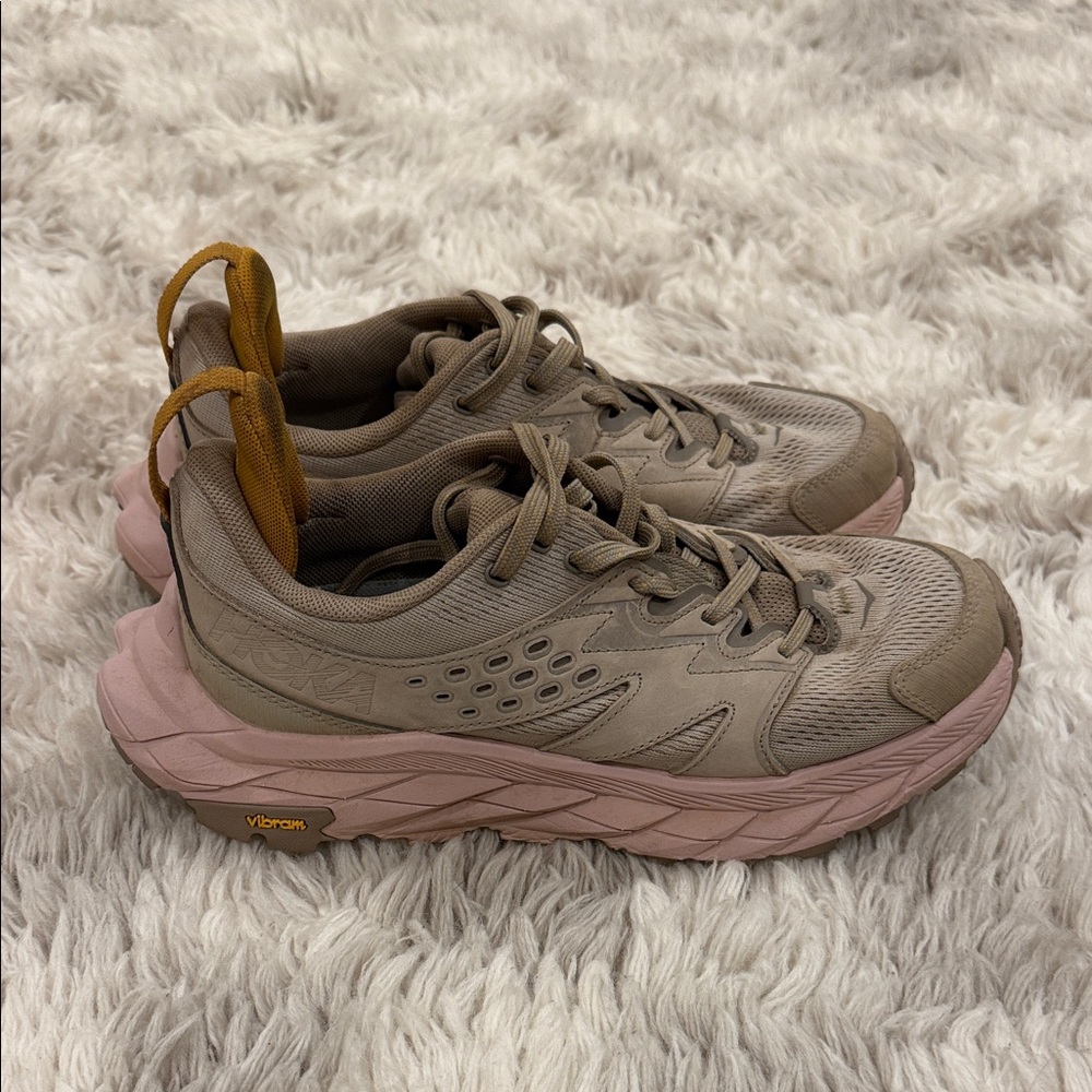 Hoka Women's Athletic Shoes in Taupe and Pink